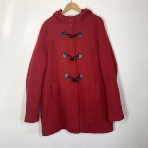 Hooded Toggle Duffle Coat Forever 21 Plus Womens 3X Red Parka Plaid Lined Warm